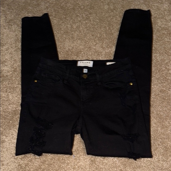 Frame Denim Distressed Black Skinny Jeans - size 26. B4 - Picture 3 of 7